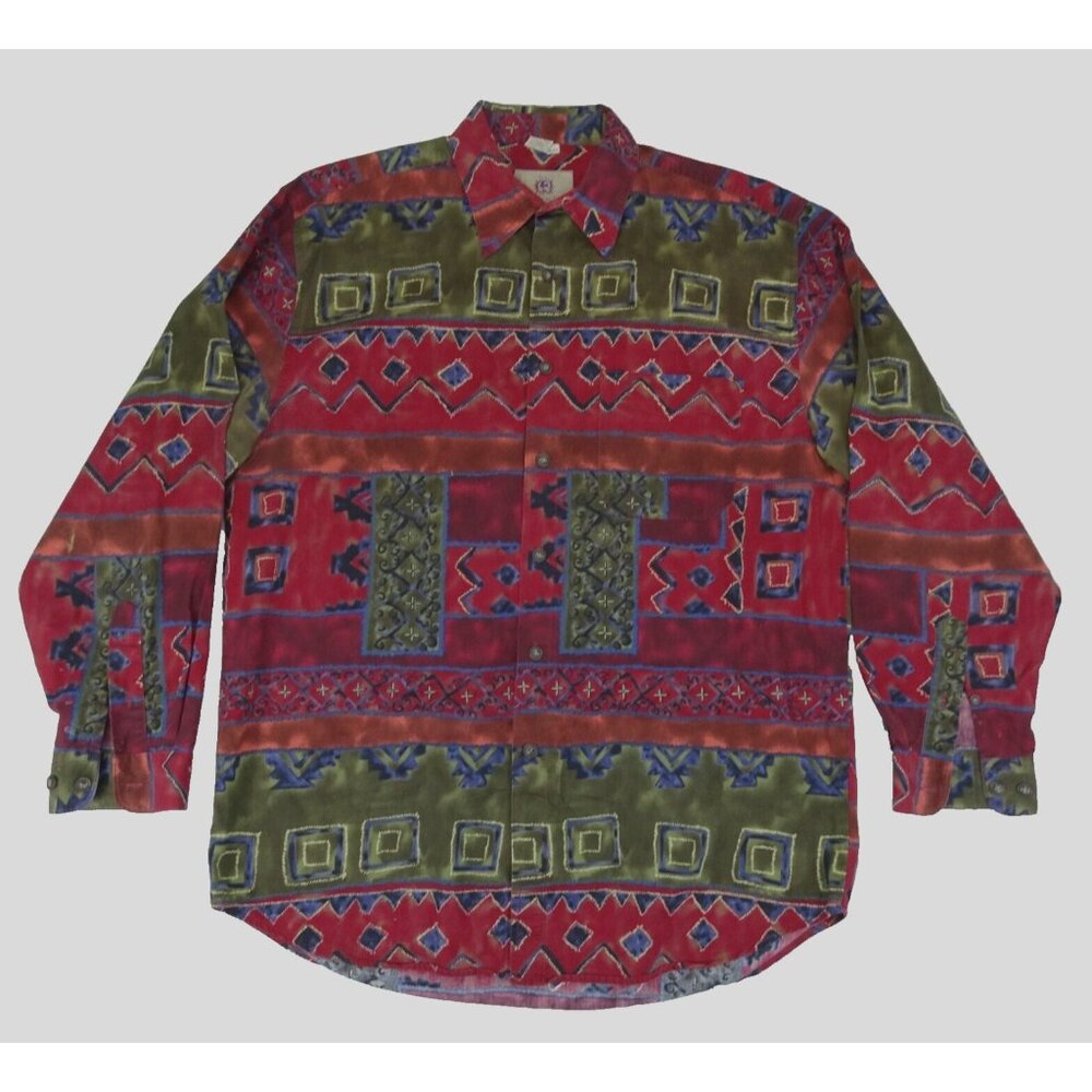 THE TERRITORY AHEAD Shirt Mens XLT Southwestern Aztec Long Sleeve Button Up Red